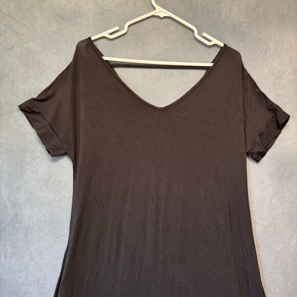 Grecerelle Black Short Sleeve V-Neck Maxi Dress with Pockets Casual Boho Chic - Picture 6 of 14